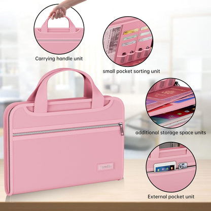 Tamfile Fireproof Accordion File Organizer with Handle, 13 Pocket Transparent Expanding File Folder with Zipper & Labels, File Folder with Multi-Pockets Paper Organizer Folder for Letter A4 Files