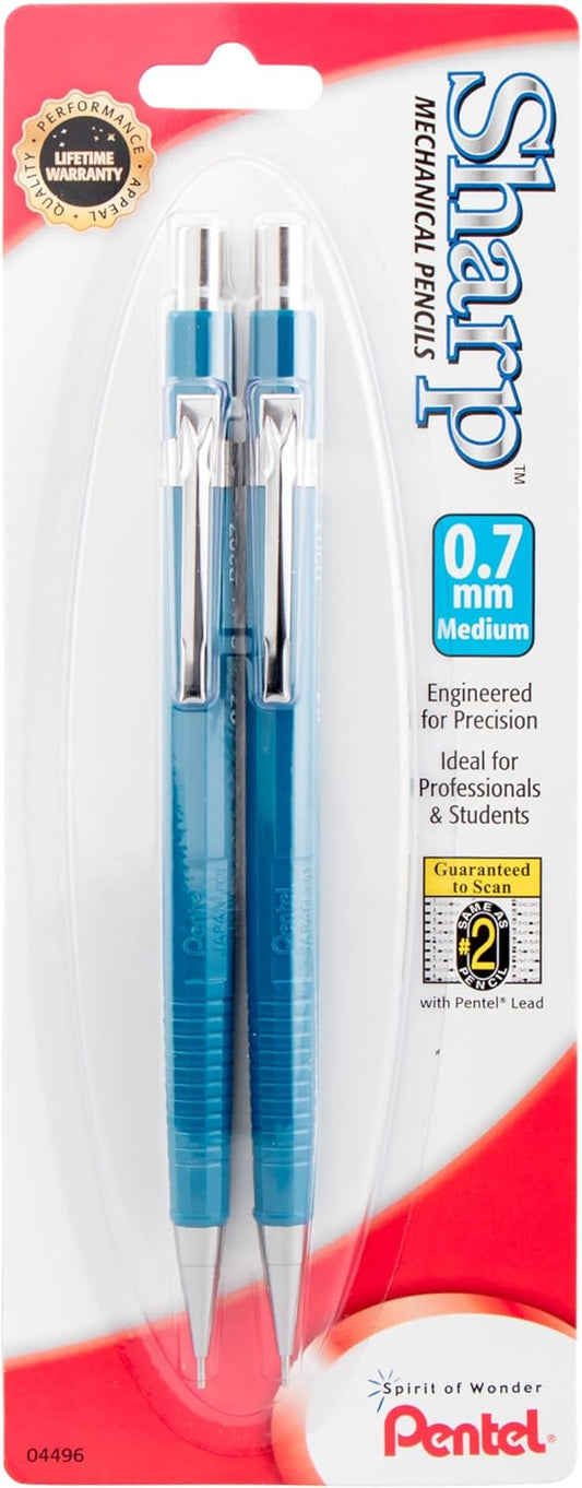 Pentel Sharp Automatic Pencil, (0.7mm), Blue Barrels, Pack of 2 (P207BP2-K6)
