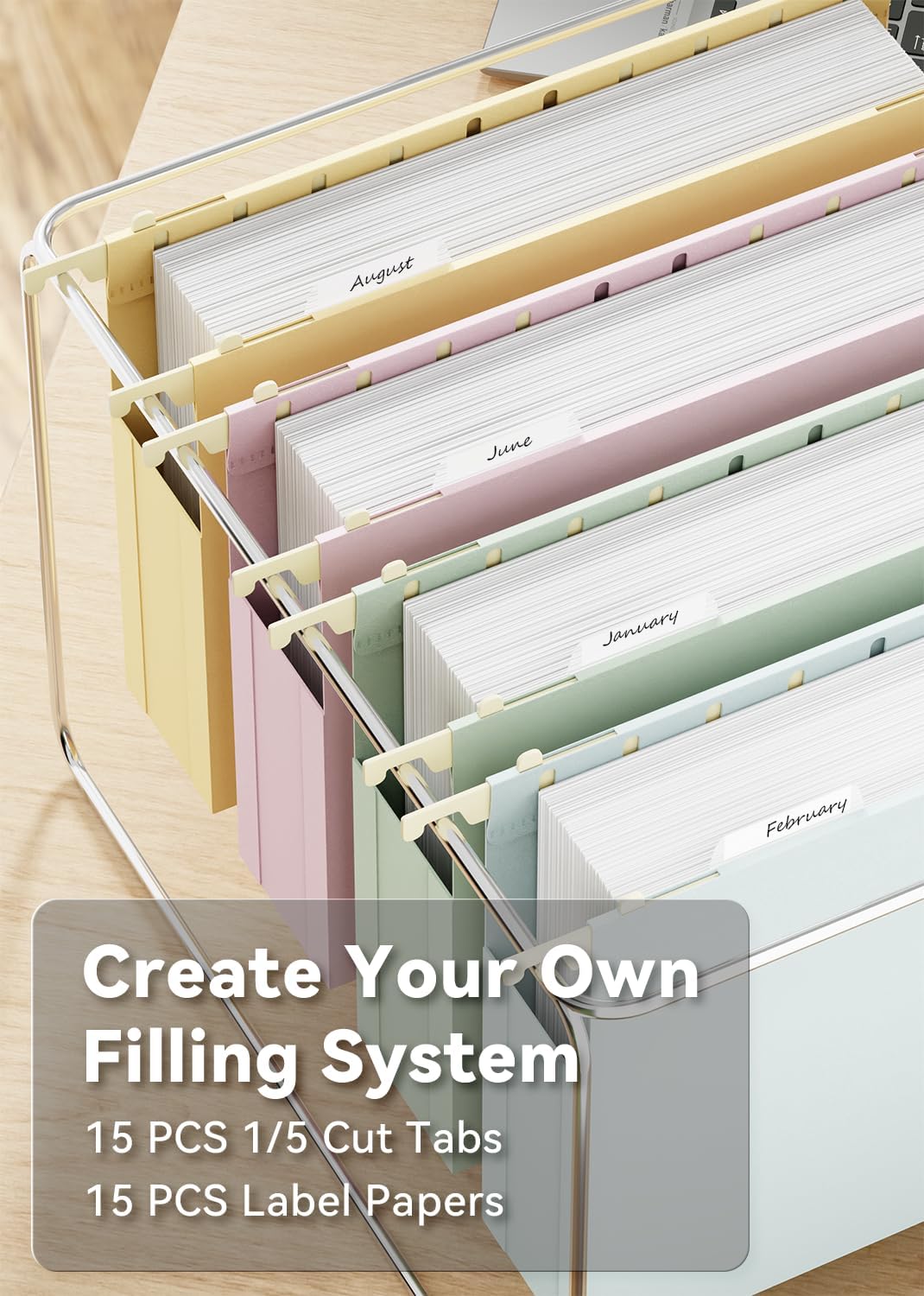 Ansook Extra Capacity Hanging File Folders Letter Size,Heavy Duty 4" Expandanle Pastel Hang Folders,6 Pack Plastic File Cabniet Folder Hanging with Tabs,Hanging File Frame Organizer