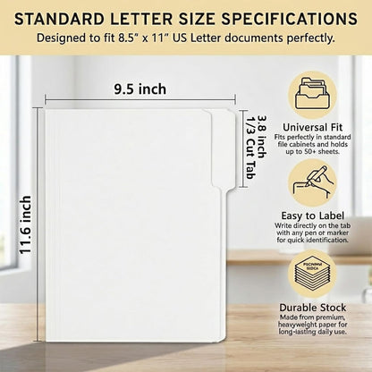VZCPYTPM 100 Packs Black File Folder,Manilla File Folders Letter Size,1/3-Cut Tabs,8.5x11 File Folders for Office Filing,School Projects and Home,Organizer File Folder