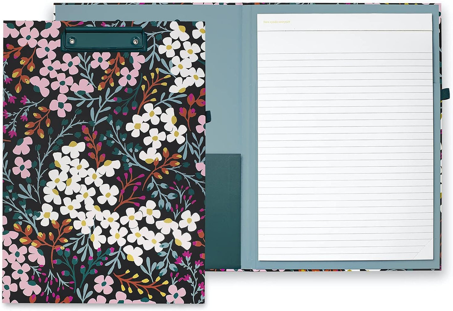 Kate Spade New York Clipboard Folio with Low Profile Clip, Black Professional Padfolio Includes Lined Notepad, Pen Loop, and Pocket, Polka Dots