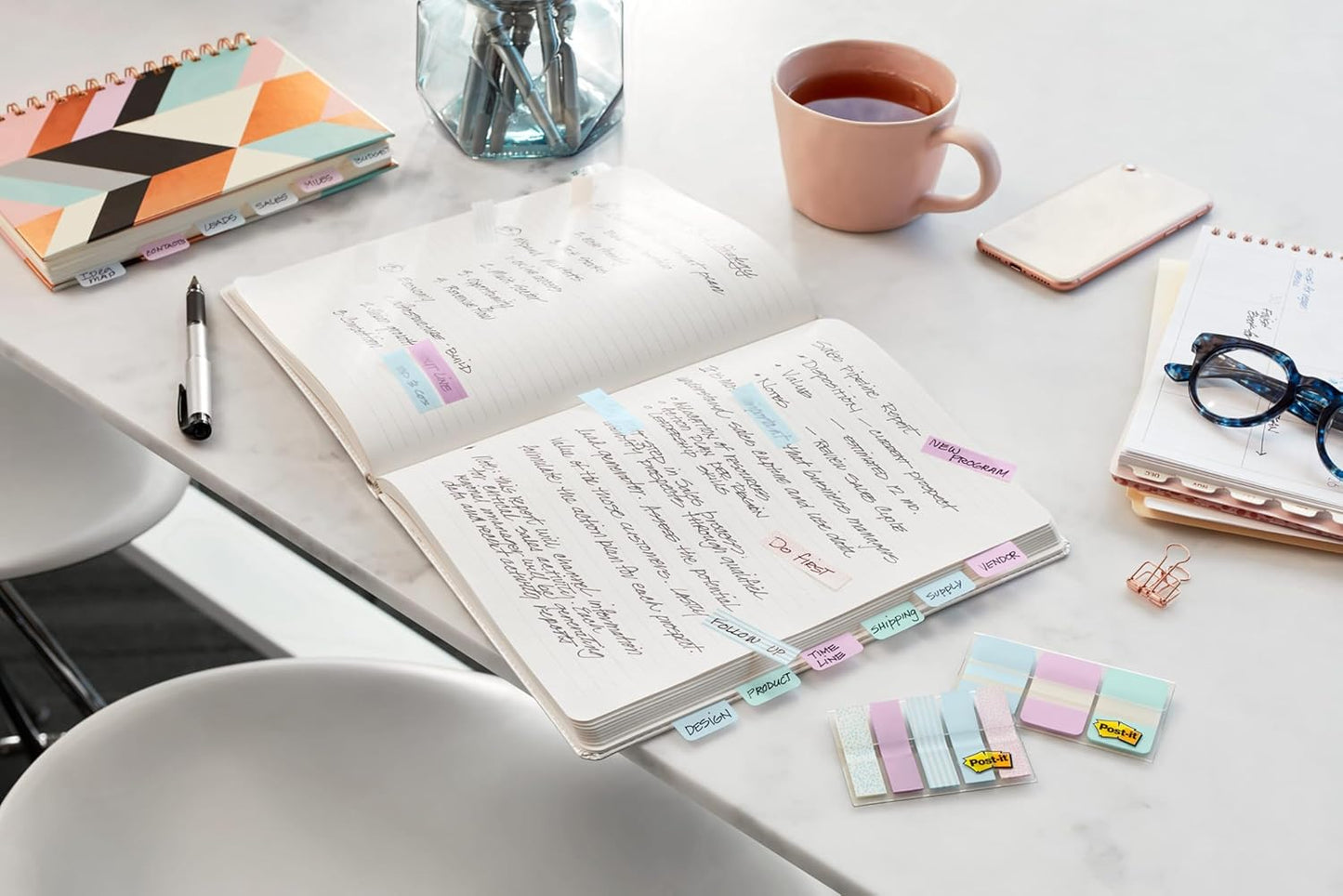 Post-it® Pastel Color Tabs, Gradient Blue, Pink, Clear, 36 Tabs/Pack