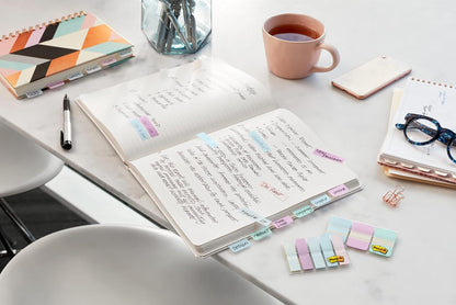 Post-it® Pastel Color Tabs, Gradient Blue, Pink, Clear, 36 Tabs/Pack