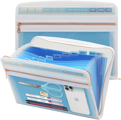 Mukawa 13 Pocket Zippered Expanding File Folder, Accordion File Organizer for Documents Letter Size A4 Papers (Pink)