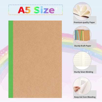 EOOUT 5 Pack A5 Composition Notebook, Kraft Lined Journal Bulk with Pink Spine, 5 Colors, 60 Pages for Women Girls Kids, School Office Supplies