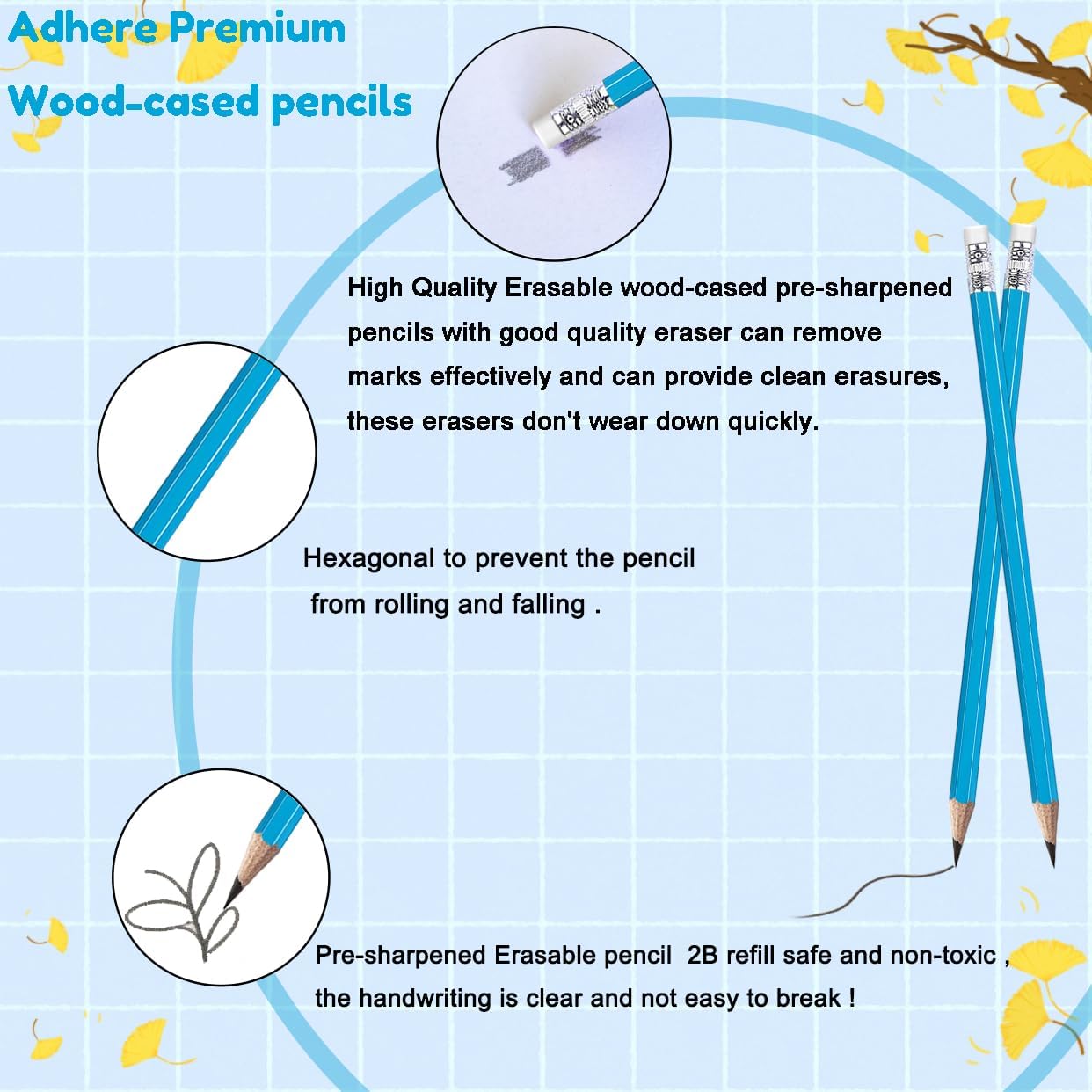 Adhere 25pcs Woodcase Pencils with Eraser Premium Pre-Sharpened Hexagon Graphite 2B pencils ideal for home, office writing including a Free Sharpener(Pink・25pcs)