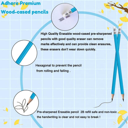 Adhere 25pcs Woodcase Pencils with Eraser Premium Pre-Sharpened Hexagon Graphite 2B pencils ideal for home, office writing including a Free Sharpener(Pink・25pcs)