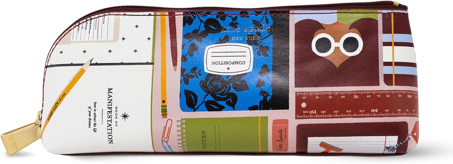 kate spade new york Pen and Pencil Case with Office Supplies, Zip Pouch Includes 2 Pencils, Sharpener, Eraser, and Ruler, Polka Dots (black/white)