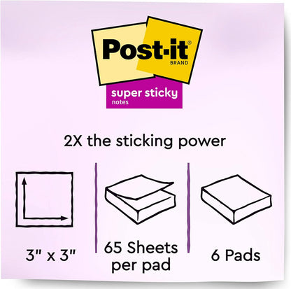 Post-it Super Sticky Notes, 3x3 in, 6 Pads, 2X The Sticking Power, Energy Boost Collection, Bright Colors (Orange, Pink, Blue, Green),Recyclable (654-6SSAU)