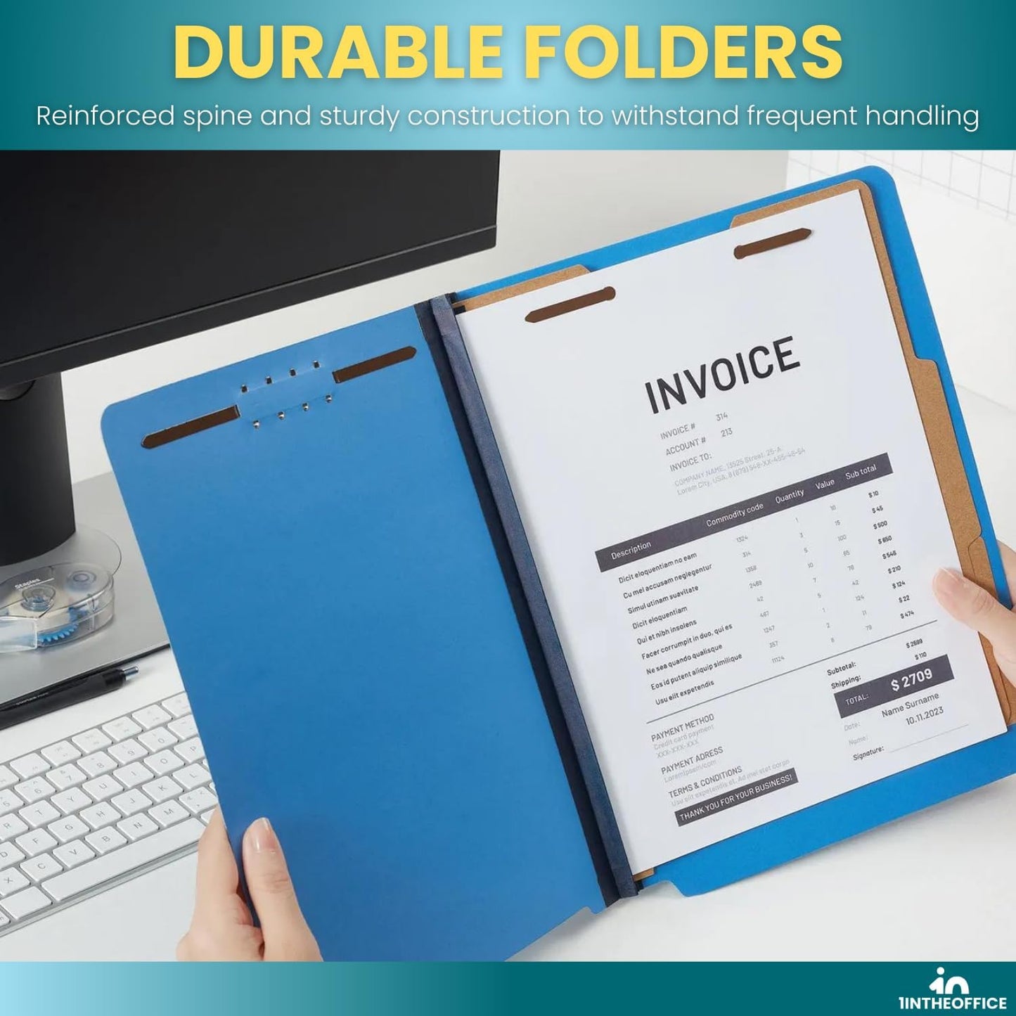 1InTheOffice Pressboard Classification Folders, Letter, 6 Section, Cobalt Blue, 10/Box, 2 Pack