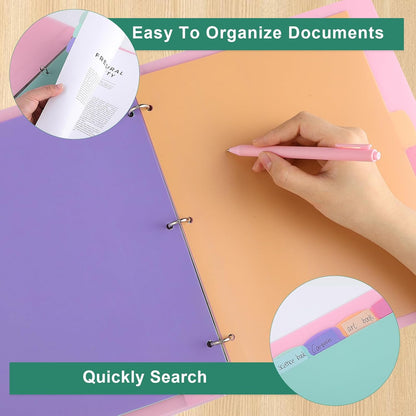 6 Sets of 48Pcs Binder Dividers with Tabs, 8 Tab Dividers for 3 Ring Binder - Waterproof Plastic Notebook Dividers for Office, School(8.5 × 11 Inch)