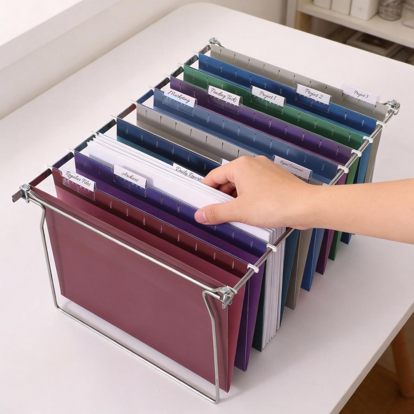 SUNEE Hanging File Folders, 25 Pack Letter Size Hanging File Folders with 1/5-Cut Tabs, Ideal for Home and Office Organization and Papers Classification, Bright Neon Pink