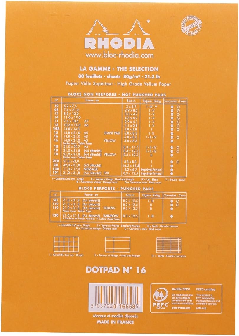 Rhodia Head Stapled Pad, No16 A5, Dot - Black