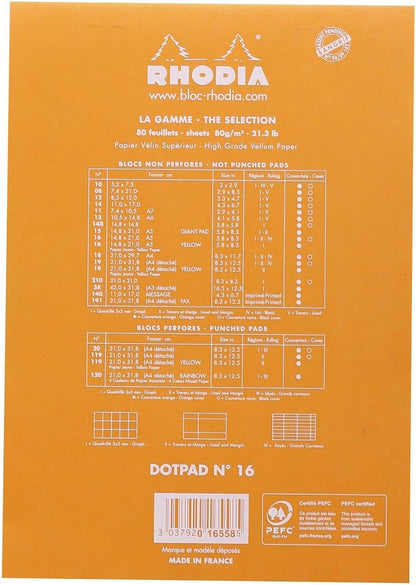 Rhodia Head Stapled Pad, No16 A5, Dot - Black