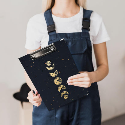 Gothic Moon Phase Clipboard Folio with Storage, Witchy Moon Decorative Clipboard Folder, Gothic Black Gold Clipboards for Women, Witchy Gifts Office Supplies, 12.4x9.2In