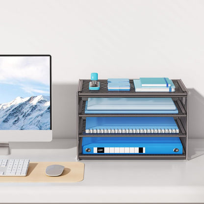 Lavatino 3-Tier Letter Tray Desk Organizer, Mesh Metal Paper File Tray Organizer for Desk, Office Supplies & Home Organization, Fits A4 Paper, Mail, Magazines & Office Accessories (Black with Handle)