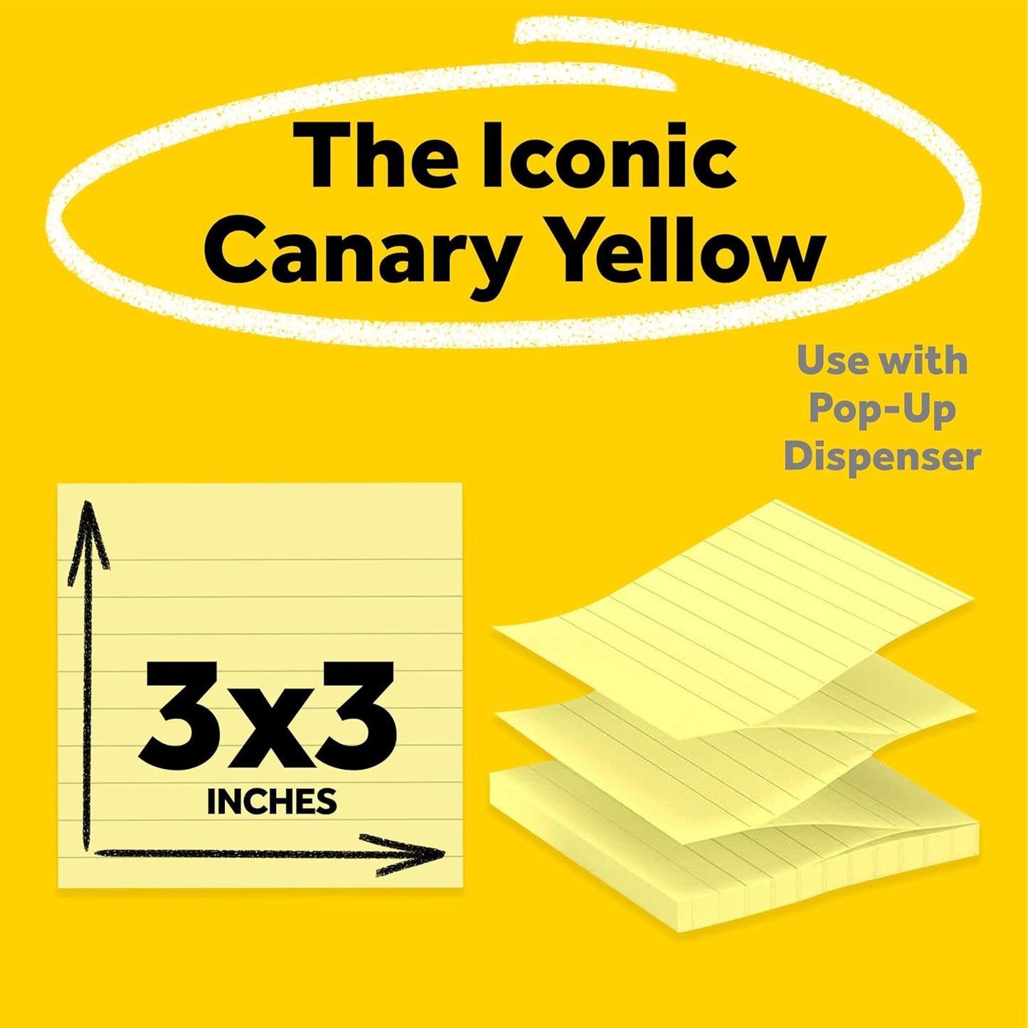 Post-it Pop-up Notes, 6 Lined Sticky Note Pads, 3 x 3 in., School Supplies, Office Products, Accordion Sticky Notes Work with Pop-Up Note Dispenser, Canary Yellow