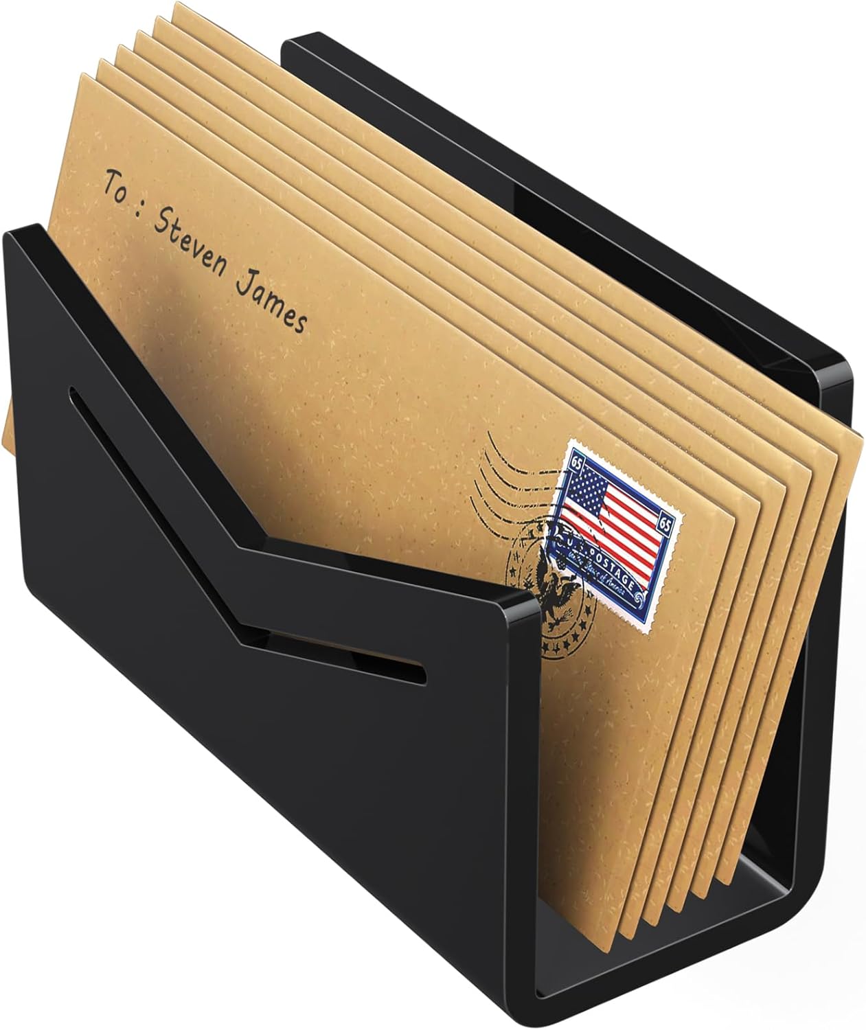 Beego Envelope and Mail Organizer Countertop - 3 Compartments Black Acrylic Desk Organizer Letter Holder Desktop File Sorter Bill Document Folder Rack for Office, Home, School Desk Organization