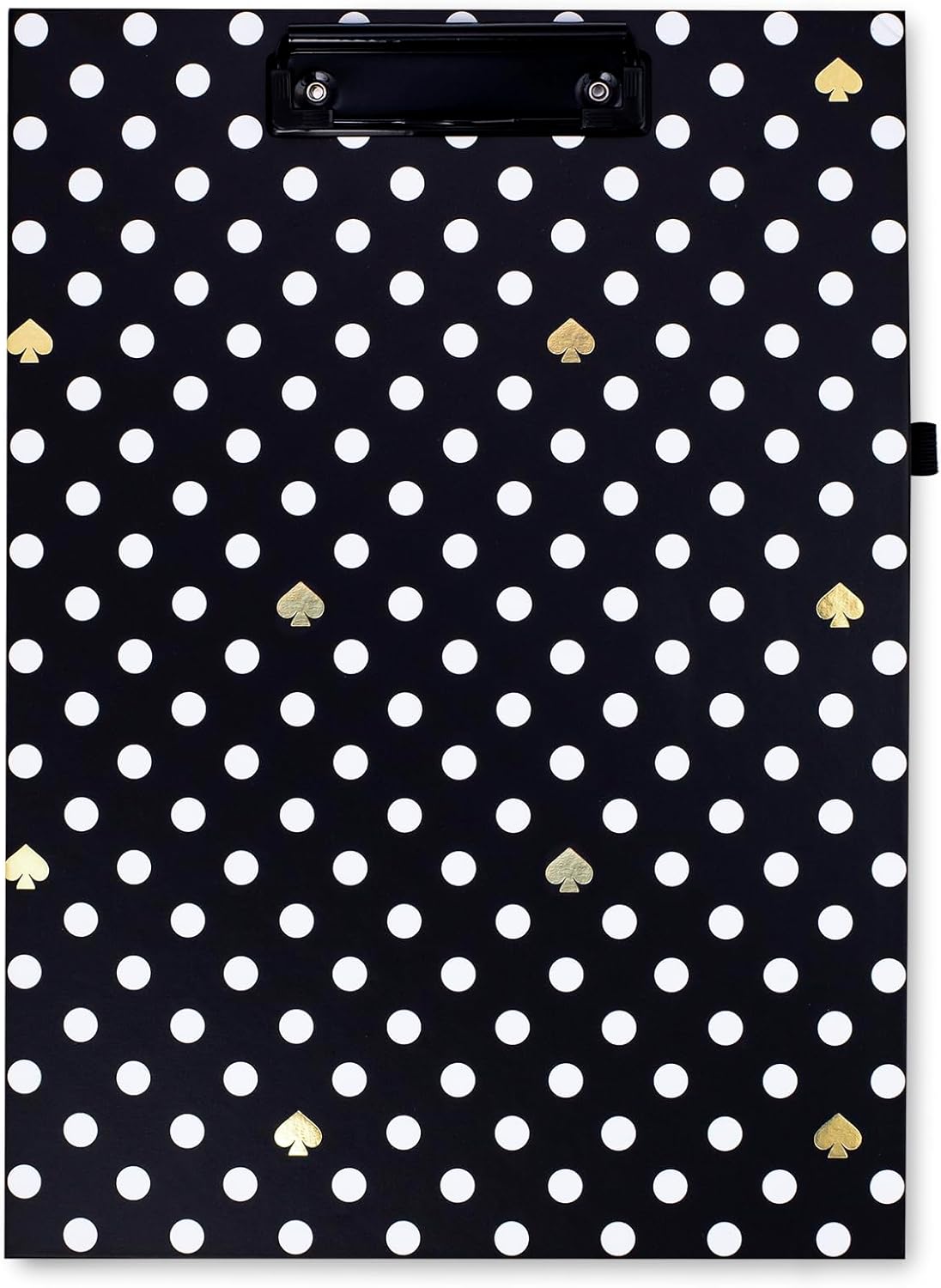 Kate Spade New York Clipboard Folio with Low Profile Clip, Black Professional Padfolio Includes Lined Notepad, Pen Loop, and Pocket, Polka Dots