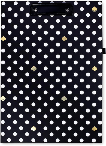 Kate Spade New York Clipboard Folio with Low Profile Clip, Black Professional Padfolio Includes Lined Notepad, Pen Loop, and Pocket, Polka Dots