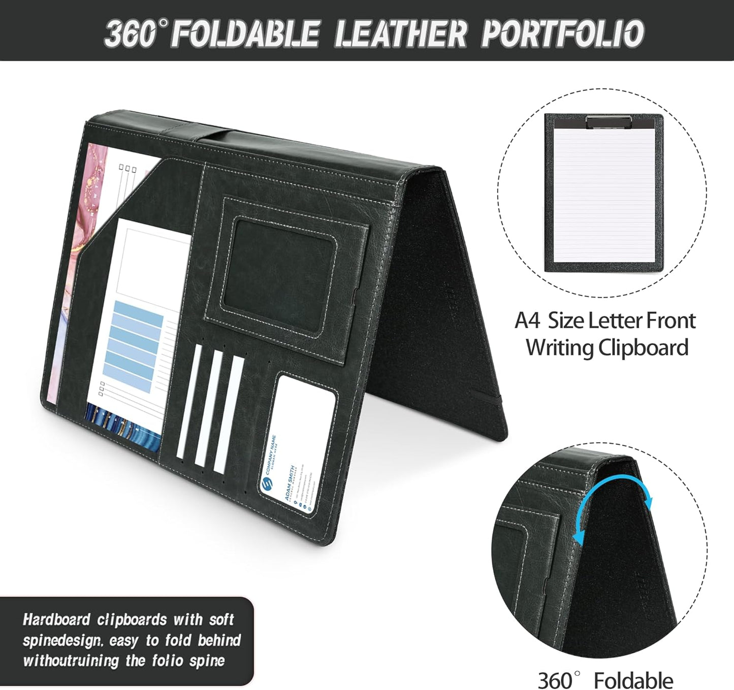 Clipboard Folio Folder Portfolio with Notepad-Pocket Business Card Holder Brown Faux PU Leather Portfolio