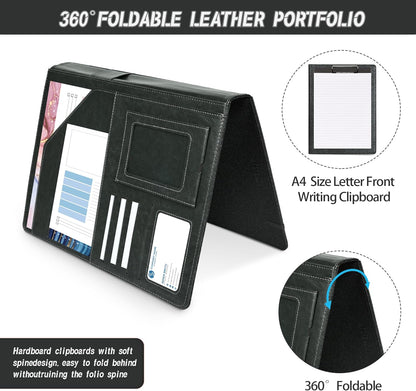 Clipboard Folio Folder Portfolio with Notepad-Pocket Business Card Holder Brown Faux PU Leather Portfolio