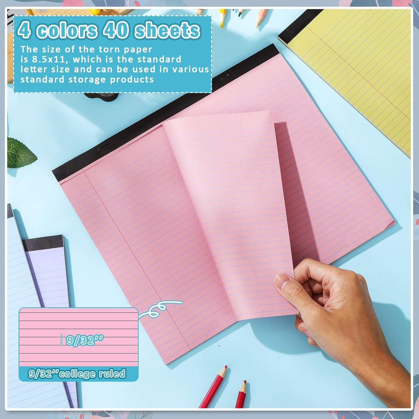 gisgfim 4 Pack 11" x 9.5" Legal Pads College Ruled Notepad Landscape Notebook 80 GSM Horizontal Lined Notebook Writing Pads Aesthetic Legal Pad for School Office Business (Pastel)