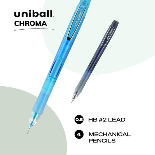 Uniball Chroma Mechanical Pencils 4 Pack, 0.7mm - Assorted Colored Barrels - Variety Pack of Uniball Mechanical Pencils