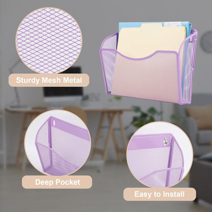 EASEPRES 3 Single Pocket Mesh Hanging File Organizer, Vertical Wall Mounted Magazine File Holder, Mount Basket Mail Paper Document Folder Organizing for Office, Home and School, Black