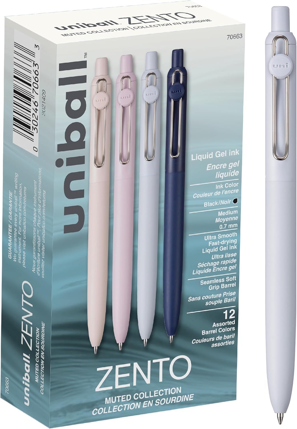 uni-ball Zento Gel Ink Rollerball Pens, 4 Black Medium Point Smooth Writing Pens, Colored Japanese Pens, Muted Colors