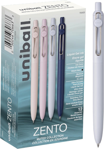 uni-ball Zento Gel Ink Rollerball Pens, 4 Black Medium Point Smooth Writing Pens, Colored Japanese Pens, Muted Colors