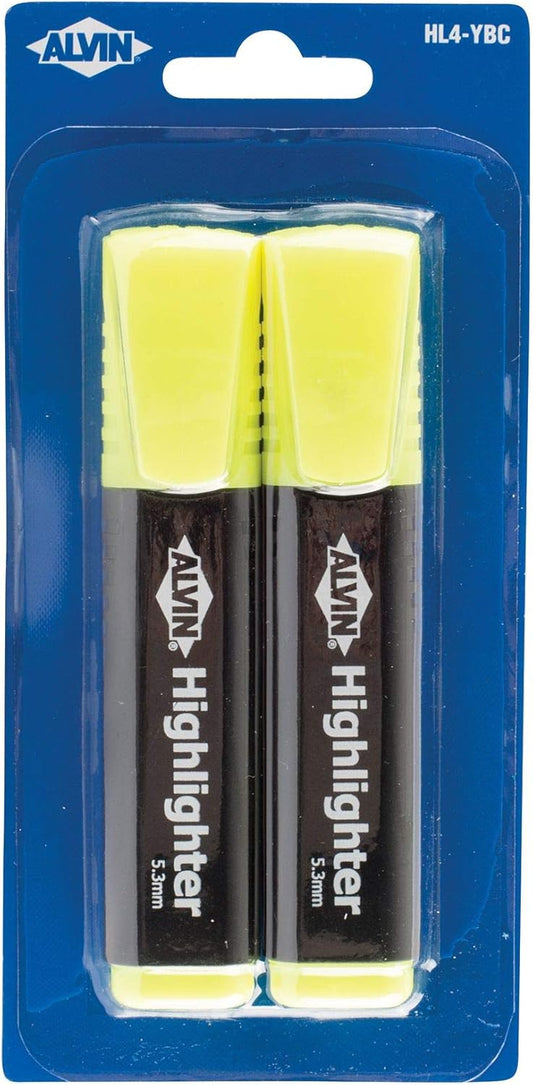 Alvin, Highlighters, 5.3mm Chisel Tips, Yellow - 2 Pack