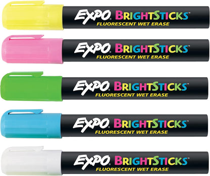 EXPO Bright Sticks, Wet Erase Fluorescent Markers, Bullet Tip, 5 Count - Whiteboard, Calendar, Organization, Teacher Supplies