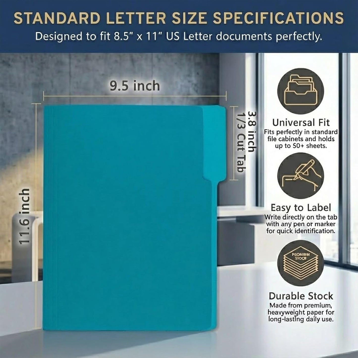 VZCPYTPM 100 Packs Black File Folder,Manilla File Folders Letter Size,1/3-Cut Tabs,8.5x11 File Folders for Office Filing,School Projects and Home,Organizer File Folder