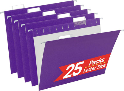 VZCPYTPM 25 Pack Hanging File Folders Letter Size,Pink Reliable Hanging Folders for Filing Cabinet,Reinforced Rods for Smooth Gliding,Includes 1/5 Adjustable Tabs & Inserts,Ideal for Home & Office