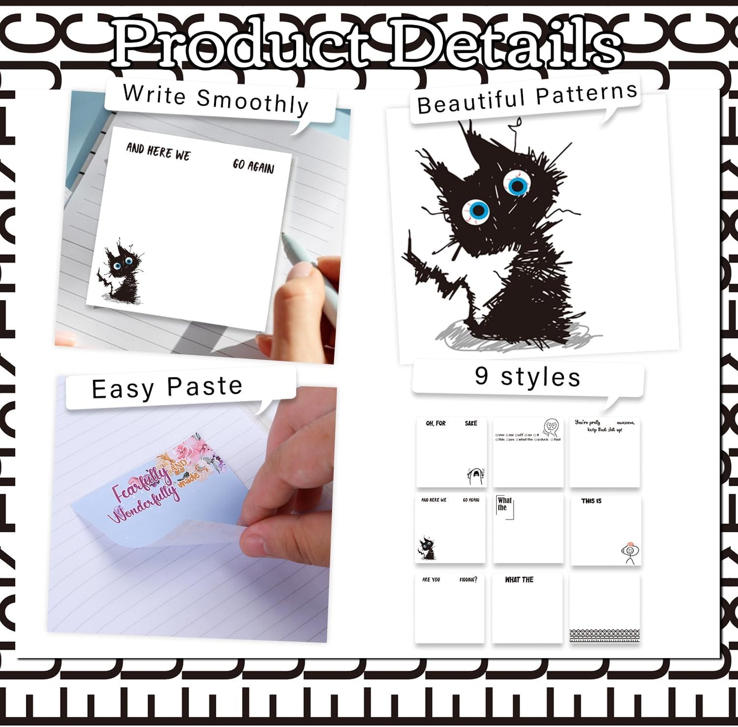 Inspirational Sticky Notes Gifts - 9 Pack Funny Positive Quotes Notepads 3x3 Inches, Fun Motivational Self-Adhesive Memo Pads Office Study Supplies for Friends Coworkers (450 Sheets)