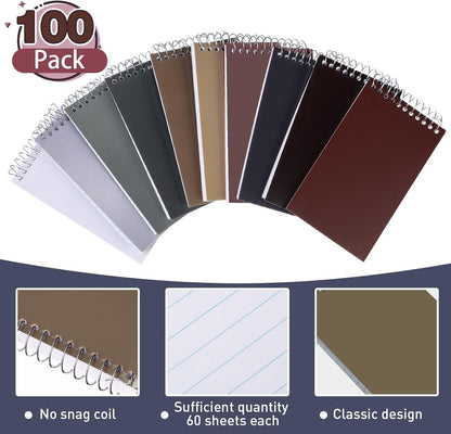 Thenshop 100 Pads Spiral Memo Pads Bulk 3 x 5 Inch Small Pocket Notepad Top Bound Lined 60 Sheets Mini Notebooks for School College Office Home Supplies (Fresh Colors)