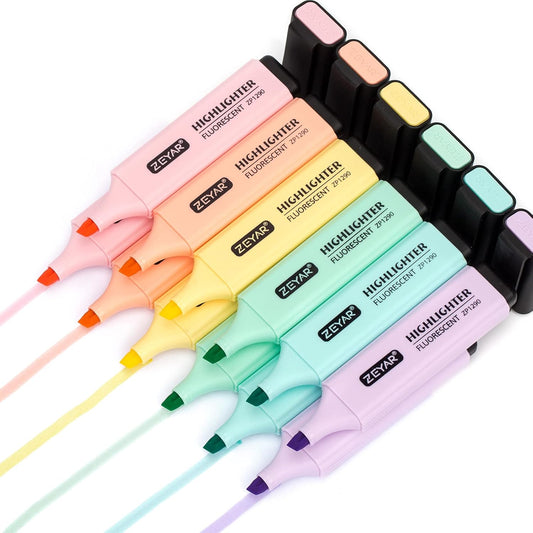 ZEYAR Highlighter, Chisel Tip Marker Pen, AP Certified, Assorted Colors, Water Based, Quick Dry (6 Candy Colors)
