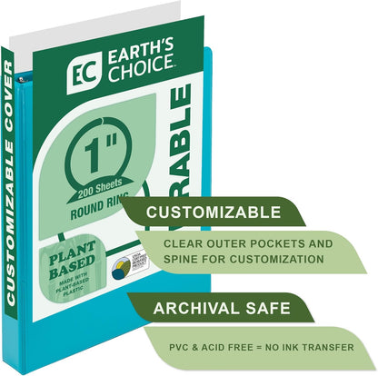 Samsill Plant-Based 2 Inch Durable Round Ring, View Binder, Eco-Friendly, USDA Certified Biobased, Single, Turquoise