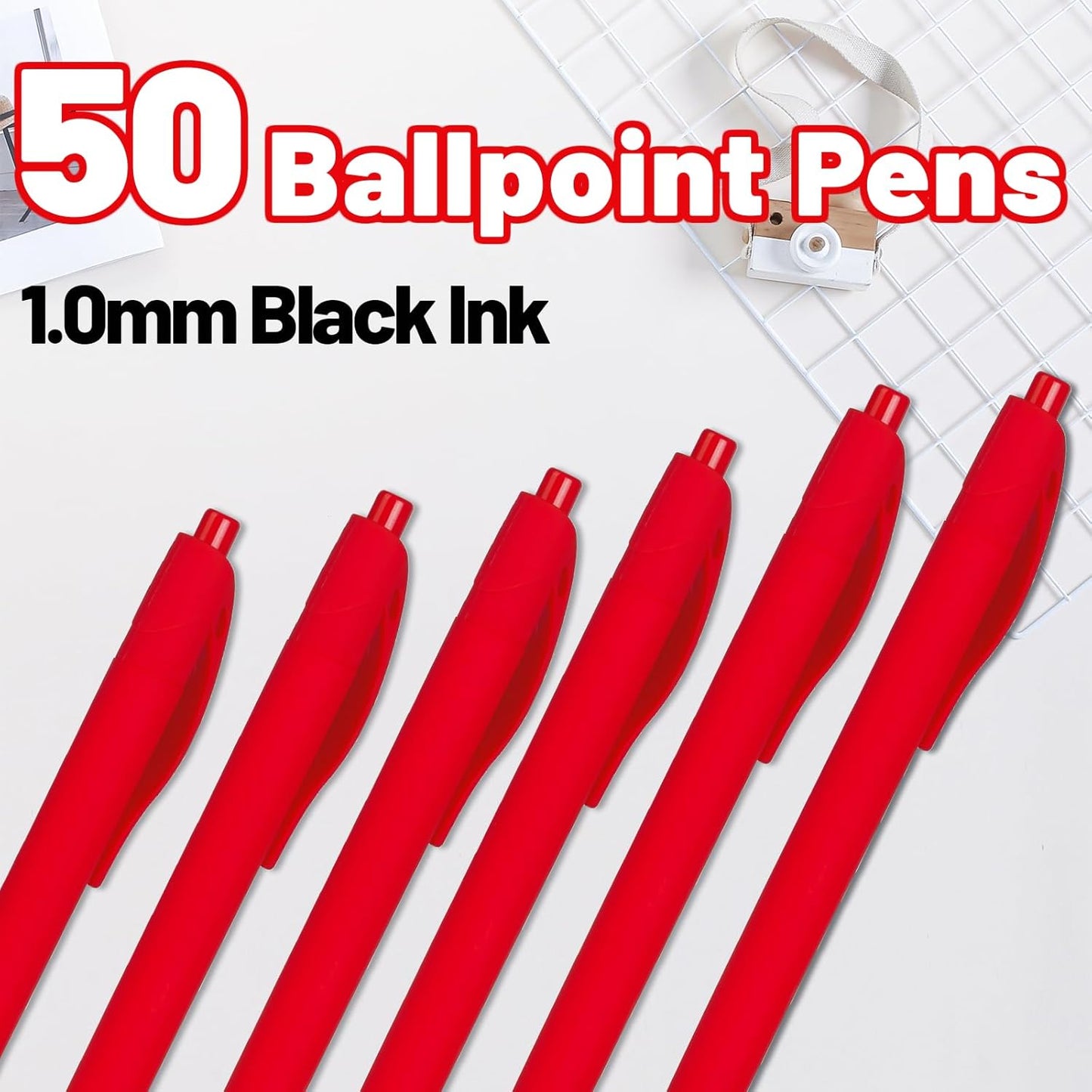 BallPoint Pens, 50 Pack (BLACK Ink),Bulk Pens, Black Barrel,Click Pens for Office Home and School, Retractable Ballpoint Pens, Medium Point, 1.00MM (Black)