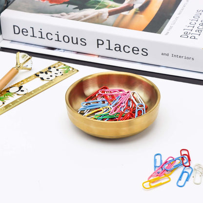 NatSumeBasics Gold Paper Clip Holder Cute Paper Clips Holder Round PaperClips Dispenser Elegant Desk Organizer Accessories Supplies (Gold)