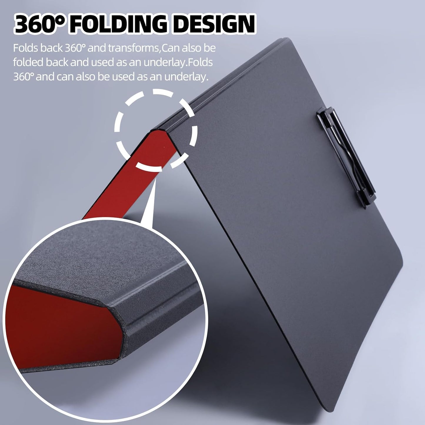 FRETONBA Clipboard Folder, A4 Foldable Clipboard with Horizontal and Vertical Double Metal Clips, 360 Degree Foldable Binder Clipboards with Pen Holder, File Cover Work Folder Clipboards, Green