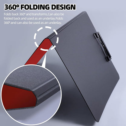 FRETONBA Clipboard Folder, A4 Foldable Clipboard with Horizontal and Vertical Double Metal Clips, 360 Degree Foldable Binder Clipboards with Pen Holder, File Cover Work Folder Clipboards, Green