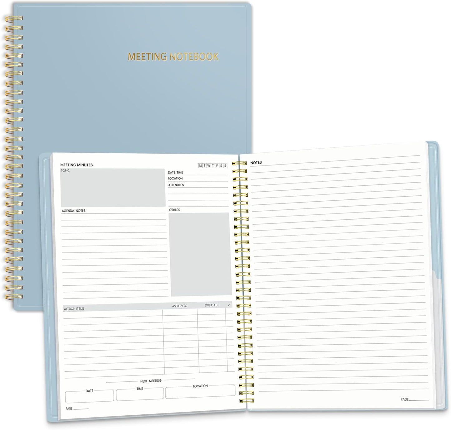 SUNEE Half Meeting Half Note - 7.5"x10" Professional Notebooks for Work - 160 Pages, B5 Size Project Planner, Spiral Meeting Agenda/Minutes Organizer for Women Men, Note Taking, Office & Business