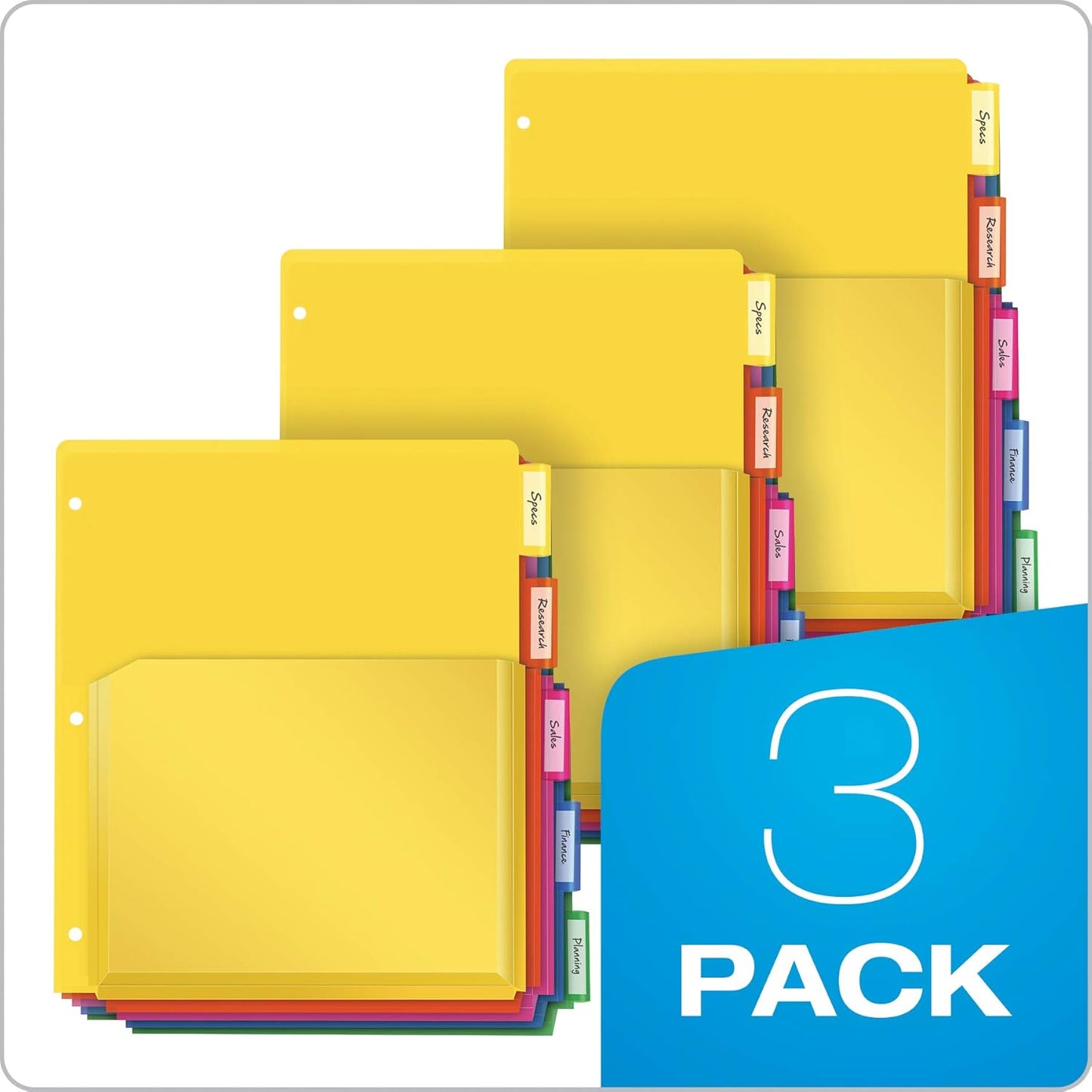 Oxford Binder Dividers with Pockets, 3 Pack, 5 Multicolor Tabs with Inserts, Pockets Expand 1/4", Flexible Lightweight Plastic Dividers for 3 Ring Binders