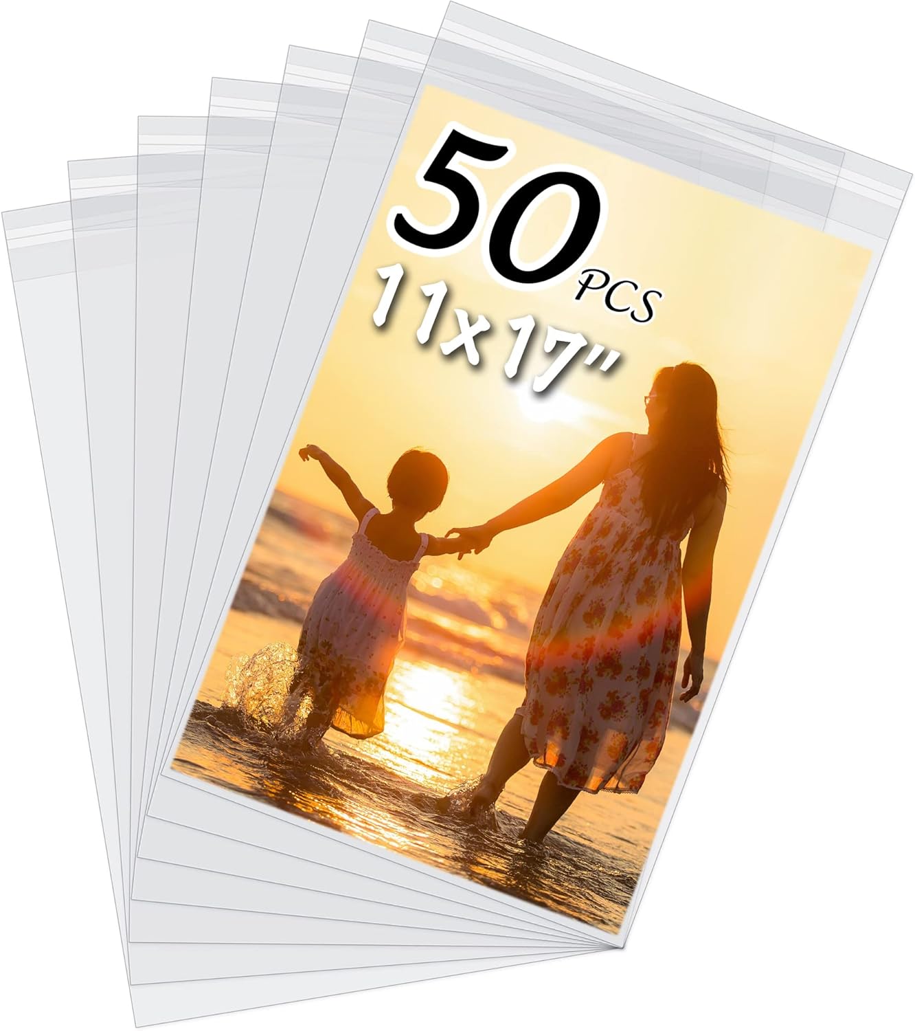 50 Pack Acid-Free Crystal Clear Sleeves Storage Bags for 8.5x11 Art Prints/Pictures/Photos/Framing Mat Mattes (Bag Size: 9"x11 3/7")