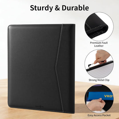Professional Padfolio,Faux Leather Portfolio Folder Binder,Letter Size A4 Legal Writing Pad Holder for Business School Office Conference Notepad Clip Boards