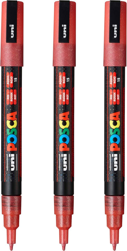 posca PC-3M Water-Based Paint Markers, Reversible Fine Tip (0.9-1.3mm), Pink, 3 Count