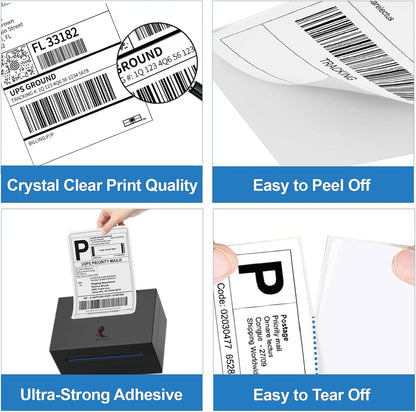 4x6 Thermal Labels 500/Stack, HUOJI Shipping Thermal Labels 4x6 Fanfold Compatible with Rollo, Zebra, MUNBYN Printers (Commercial Grade)