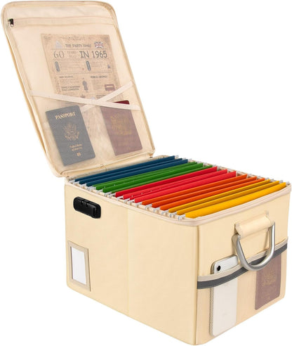 TOMKID Fireproof Document Box, Fireproof File Box with Lids, Important Document Organizer Box with Lock, Portable File Folder Organizer with Handle
